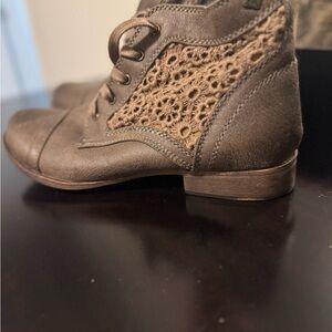 Roxy Brown Ankle Boots with Crochet Detail